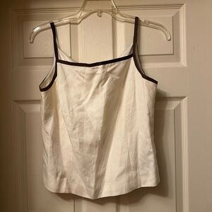Kasper ASL Ivory Cami with Brown Trim – Classic Sleeveless Top, Size 16
